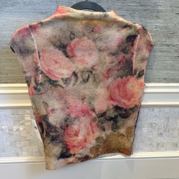 NWT new by Anthropologie cap sleeve mock neck cashmere sweater top XXS floral - Picture 4 of 15